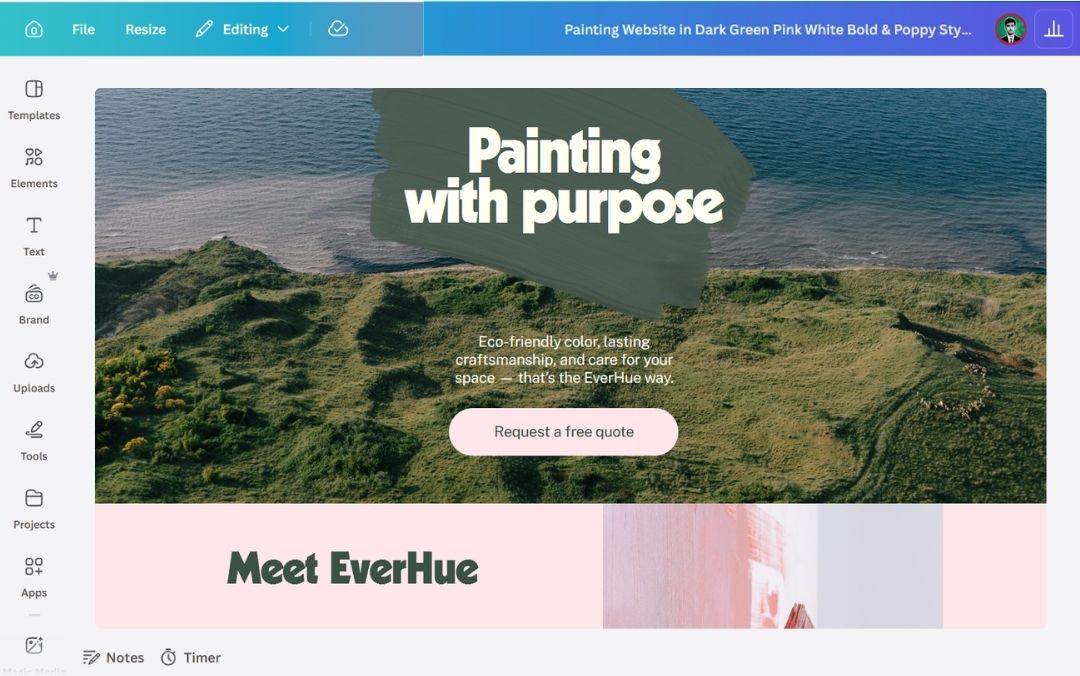 Painting website — Canva site preview